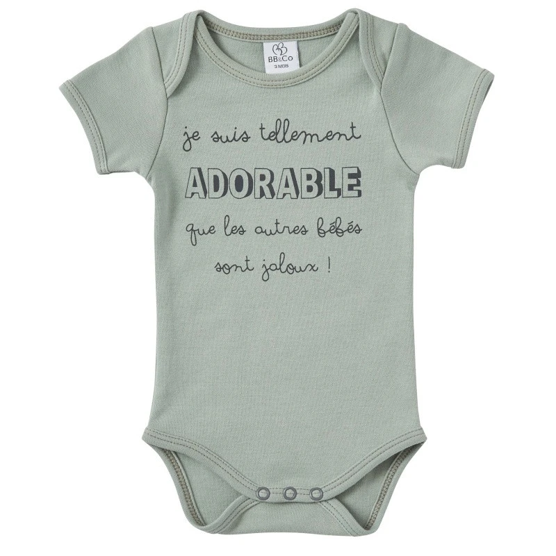 Body Manches Courtes 12m BB&CO Vert De Gris "Je Suis Tellement Adorable" 1 Body Manches Courtes 12m BB&CO Vert De Gris "Je Suis Tellement Adorable"