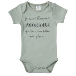 Body Manches Courtes 3m BB&CO Vert De Gris "Je Suis Tellement Adorable"