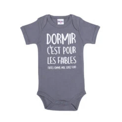 Body Manches Courtes 6m BB&CO Anthracite "Dormir C'est Pour Les Faibles"