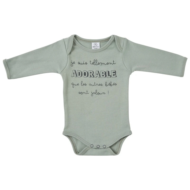Body Manches Longues 3m BB&CO Vert De Gris "Je Suis Tellement Adorable" 1 Body Manches Longues 3m BB&CO Vert De Gris "Je Suis Tellement Adorable"
