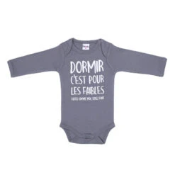 Body Manches Longues 6m BB&CO Anthracite "Dormir C'est Pour Les Faibles"
