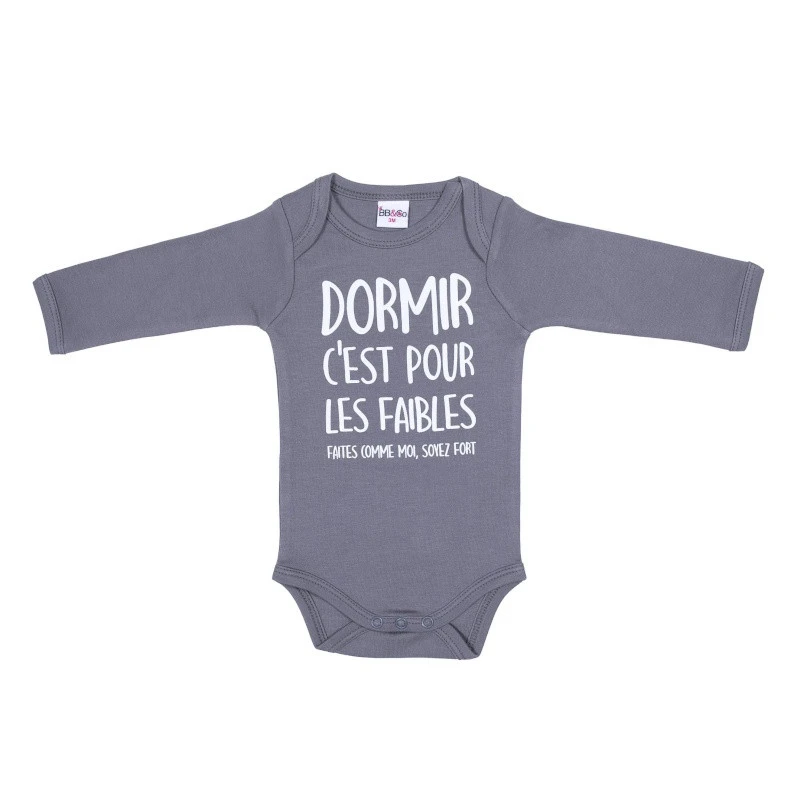 Body Manches Longues 6m BB&CO Anthracite "Dormir C'est Pour Les Faibles" 1 Body Manches Longues 6m BB&CO Anthracite "Dormir C'est Pour Les Faibles"