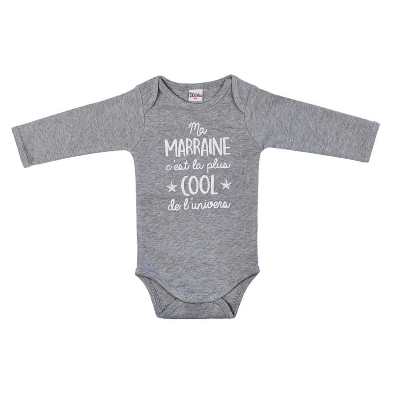 Body Manches Longues 12m BB&CO Gris Chiné "ma Marraine C’est La Plus Cool" 1 Body Manches Longues 12m BB&CO Gris Chiné "ma Marraine C’est La Plus Cool"
