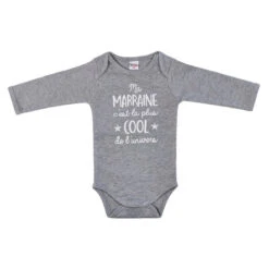 Body Manches Longues 3m BB&CO Gris Chiné "ma Marraine C’est La Plus Cool"