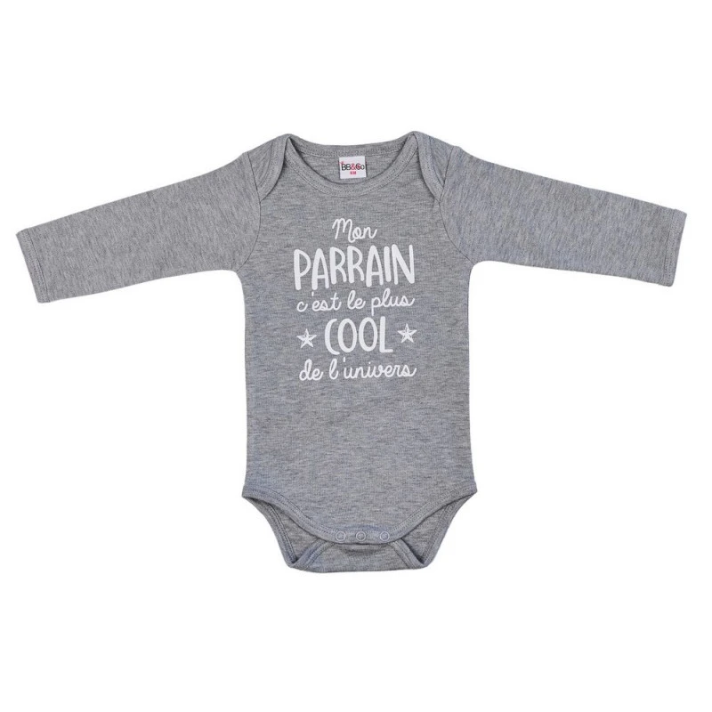 Body Manches Longues 6m BB&CO Gris Chiné "Mon Parrain C’est Le Plus Cool" 1 Body Manches Longues 6m BB&CO Gris Chiné "Mon Parrain C’est Le Plus Cool"