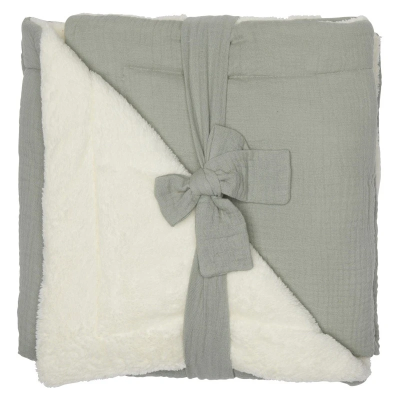 Couverture Peluche & Gaze 70x100cm BB&CO Mix & Match Vert De Gris 1 Couverture Peluche & Gaze 70x100cm BB&CO Mix & Match Vert De Gris