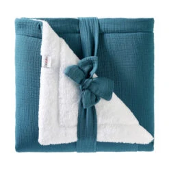 Couverture Peluche & Gaze 70x100cm BB&CO Mix & Match Vert Paon