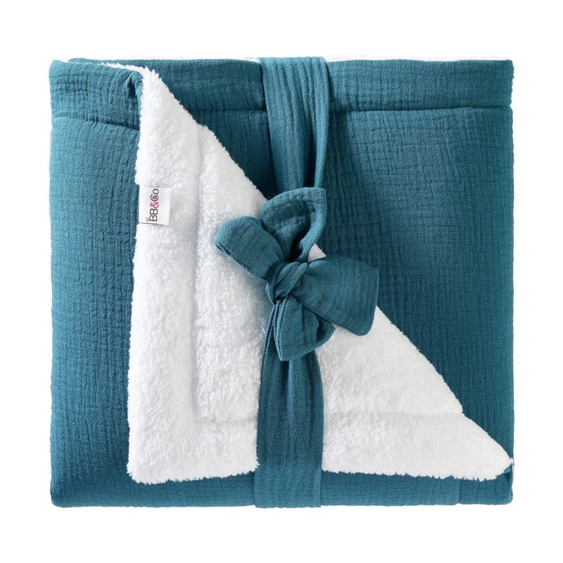 Couverture Peluche & Gaze 70x100cm BB&CO Mix & Match Vert Paon 1 Couverture Peluche & Gaze 70x100cm BB&CO Mix & Match Vert Paon