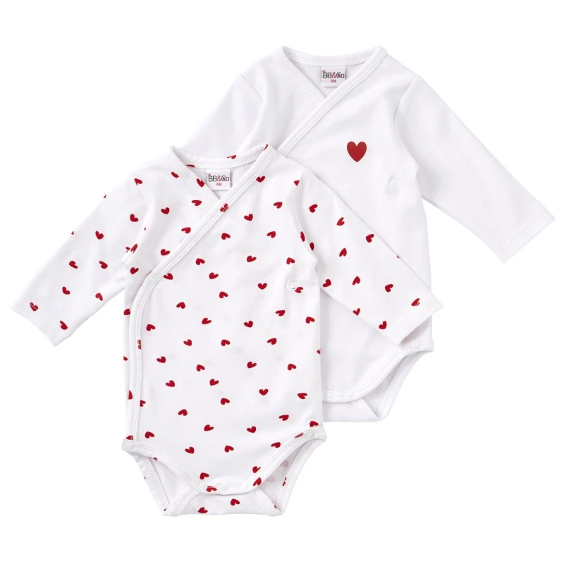 Lot De 2 Bodies Coeurs 1m BB&CO Ma Petite Layette 1 Lot De 2 Bodies Coeurs 1m BB&CO Ma Petite Layette
