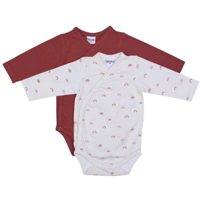 Lot De 2 Bodys Croisés Ml 12m BB&CO Rouille / Arc-en-ciel 1 Lot De 2 Bodys Croisés Ml 12m BB&CO Rouille / Arc-en-ciel