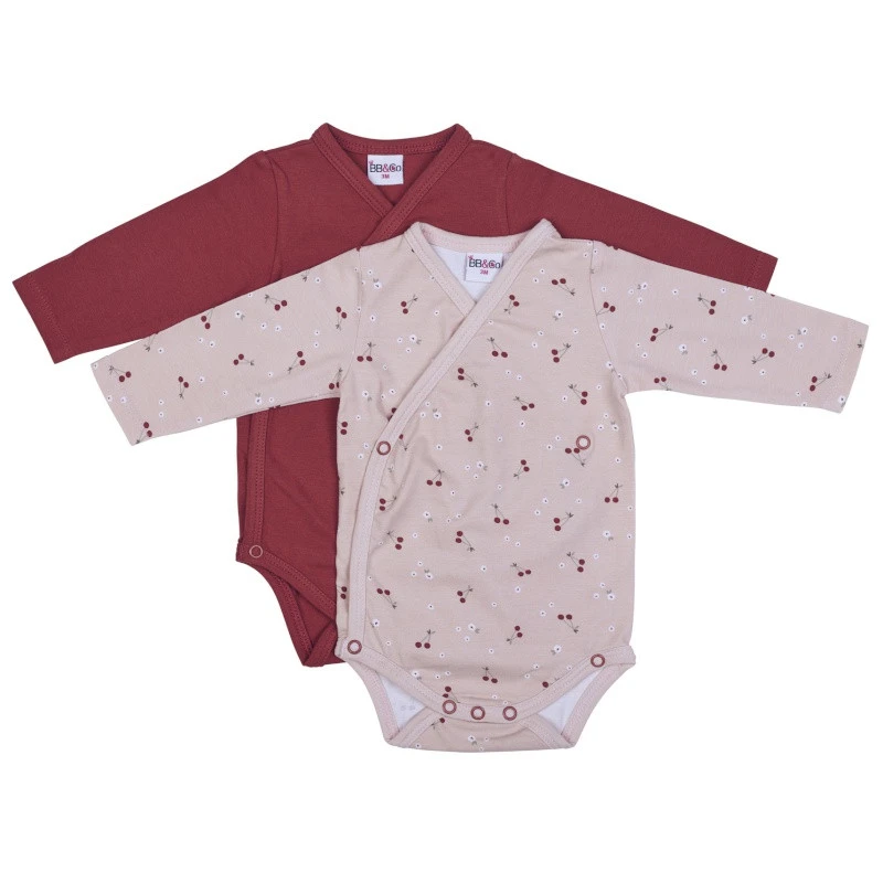 Lot De 2 Bodys Croisés Ml 6m BB&CO Tomette / Cerise 1 Lot De 2 Bodys Croisés Ml 6m BB&CO Tomette / Cerise