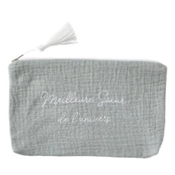 Trousse Cadeau Zippée "Meilleure Sœur" Gaze De Coton BB&CO Vert De Gris